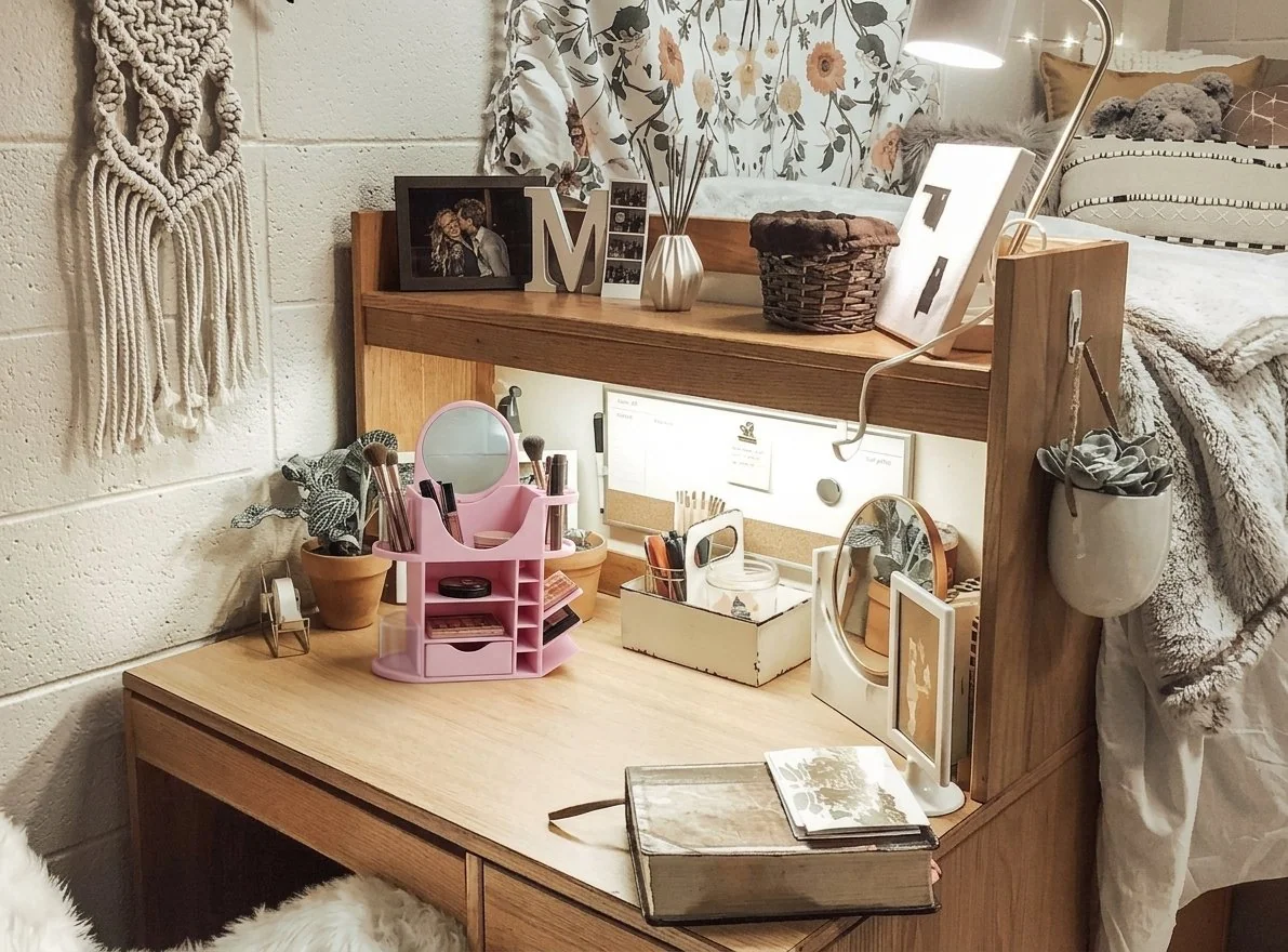 Cluttered dorm room context