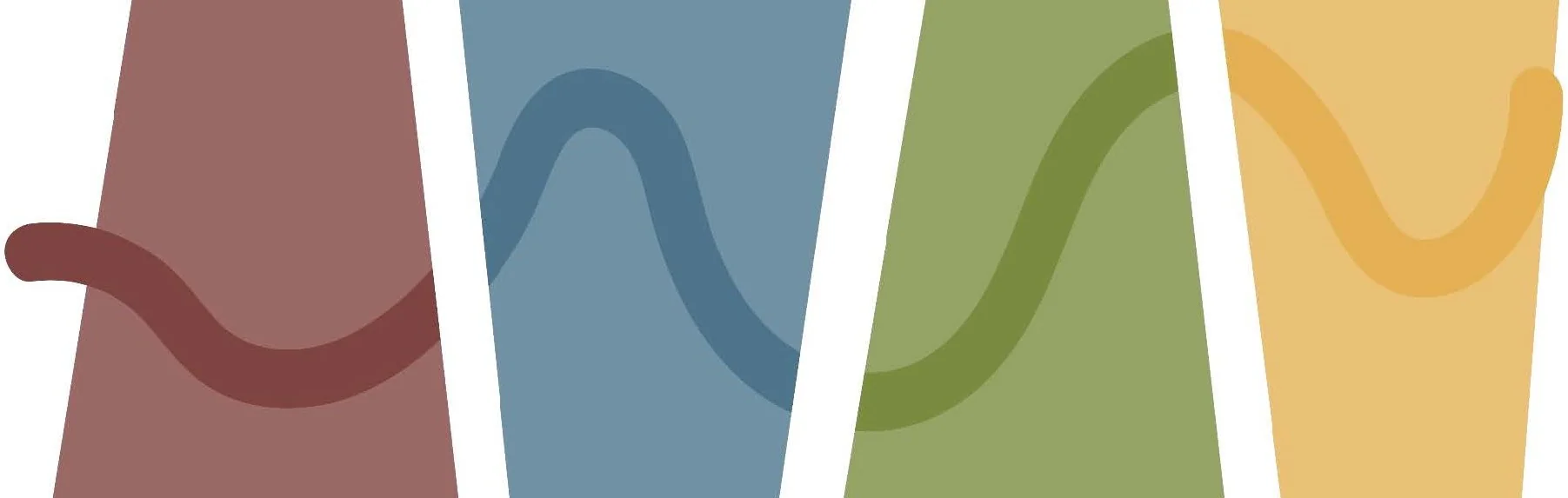 The four eras of the exhibition — colour-coded wave shapes