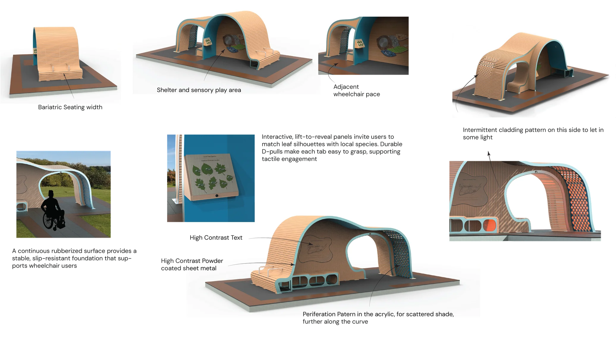 Sitting with Nature — annotated render showing key interaction features and design details