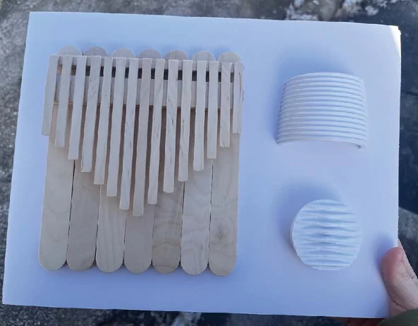 Kalimba and ribbed scraper panel prototypes for the sensory interaction system
