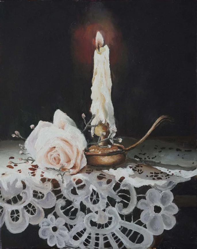 Candle and rose still life