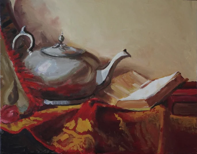 Teapot and book still life